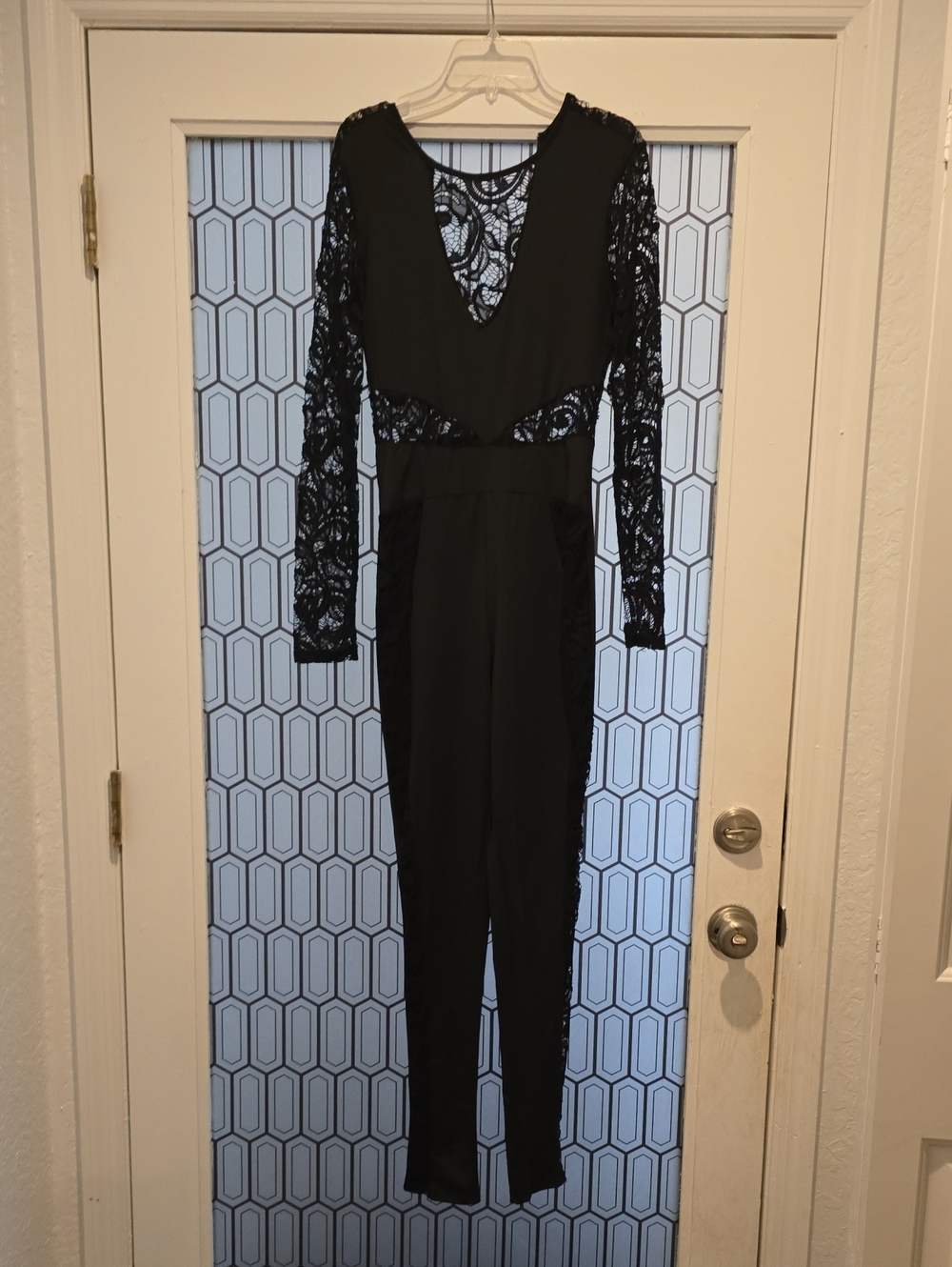 Black Lace-Sleeve Jumpsuit